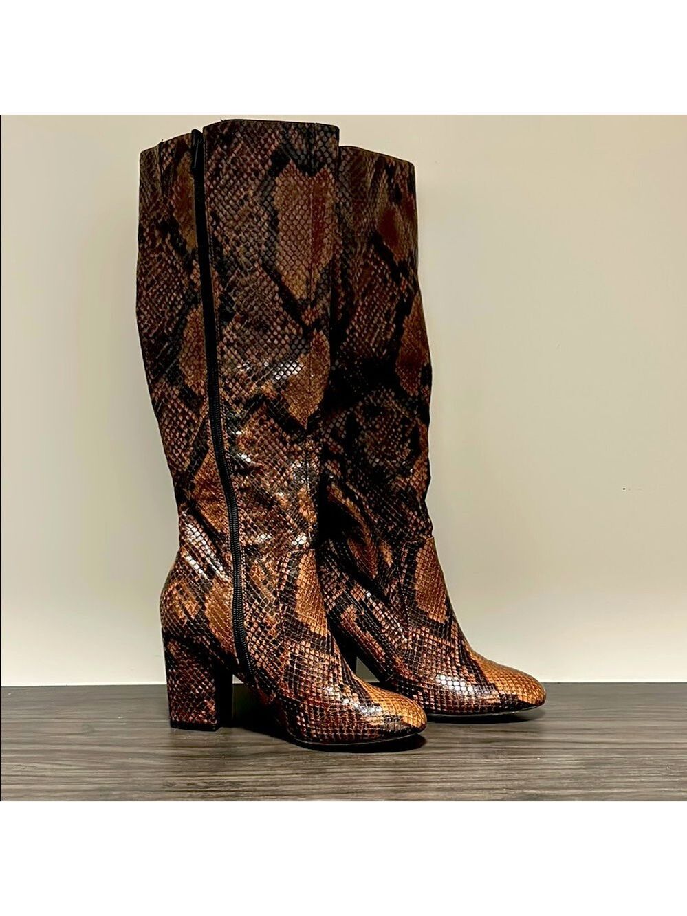 Snakeskin Pattern Knee-High Boots